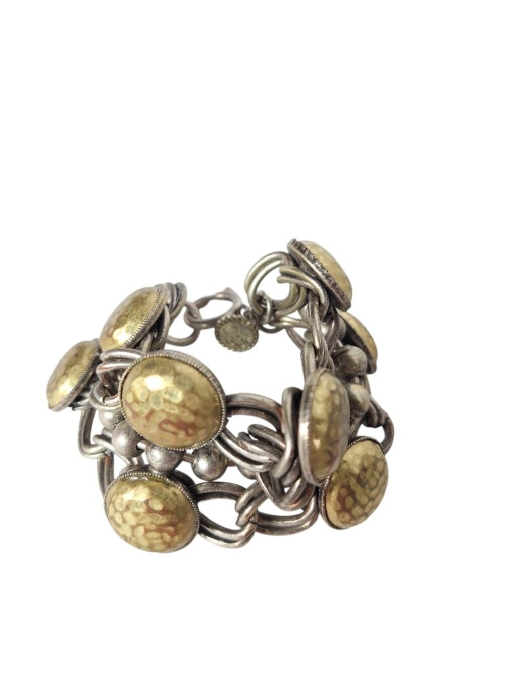 Jessica Simpson Silver Gold Hammered Cabochon Link Statement Bracelet Boho